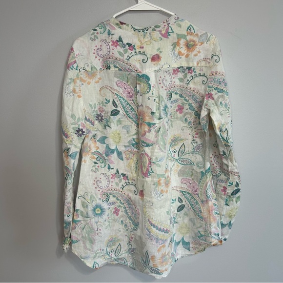 Malvin 100% Linen Multicolor Floral Long Sleeve Blouse Women’s Size Small - Picture 4 of 5